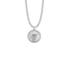 15/16 Inch Round Nickel Silver Boy's Basketball Medal with St. Christopher on Back