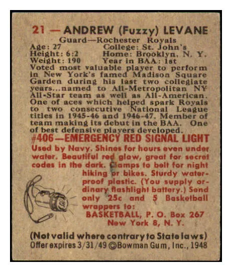 1948 Bowman Basketball #021 Andrew Levane Royals NR-MT 507261