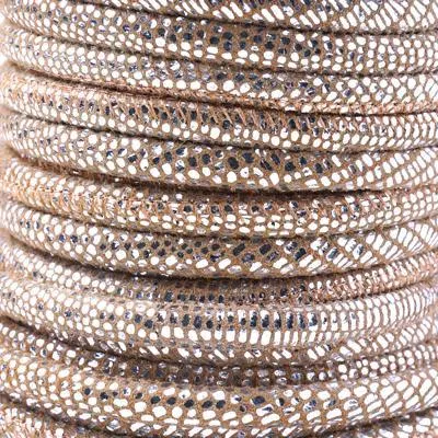 5mm Metallic Silver Gecko Stitched Suede Round Leather Cord by the Foot