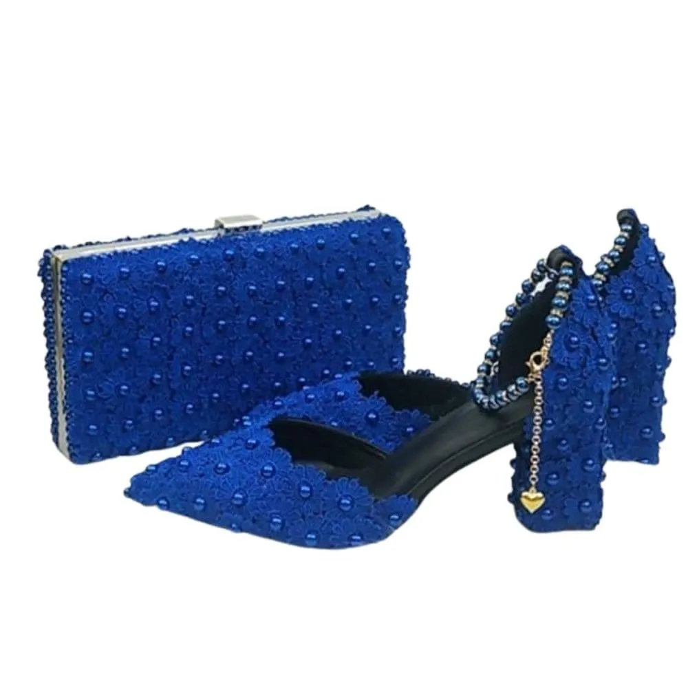 BAYA Women's Fashion Elegant Green Flower Lace Design Wedding Shoes with Matching Handbag