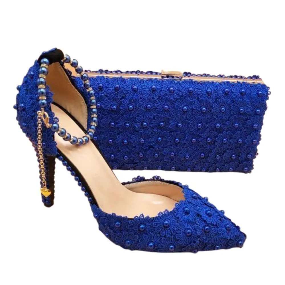 BAYA Women's Fashion Elegant Green Flower Lace Design Wedding Shoes with Matching Handbag