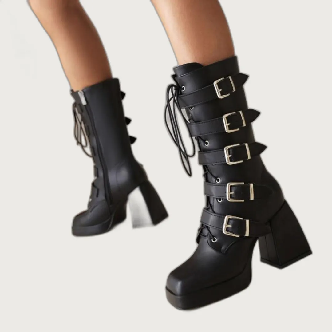 Black Buckle Long Boots