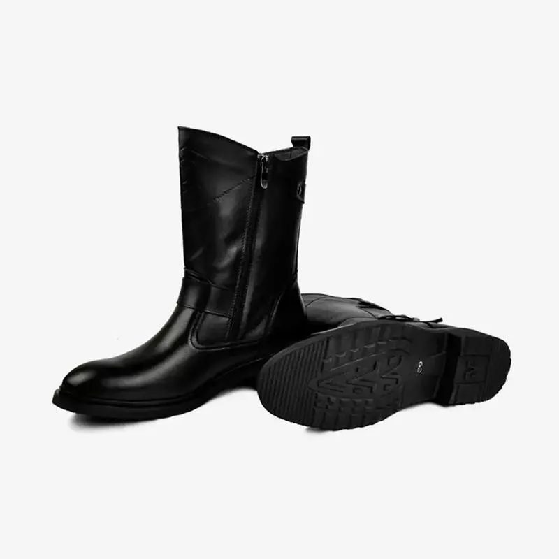 Black Cowhide Round Toe Boots