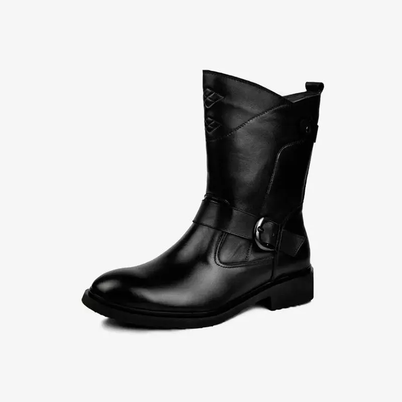 Black Cowhide Round Toe Boots