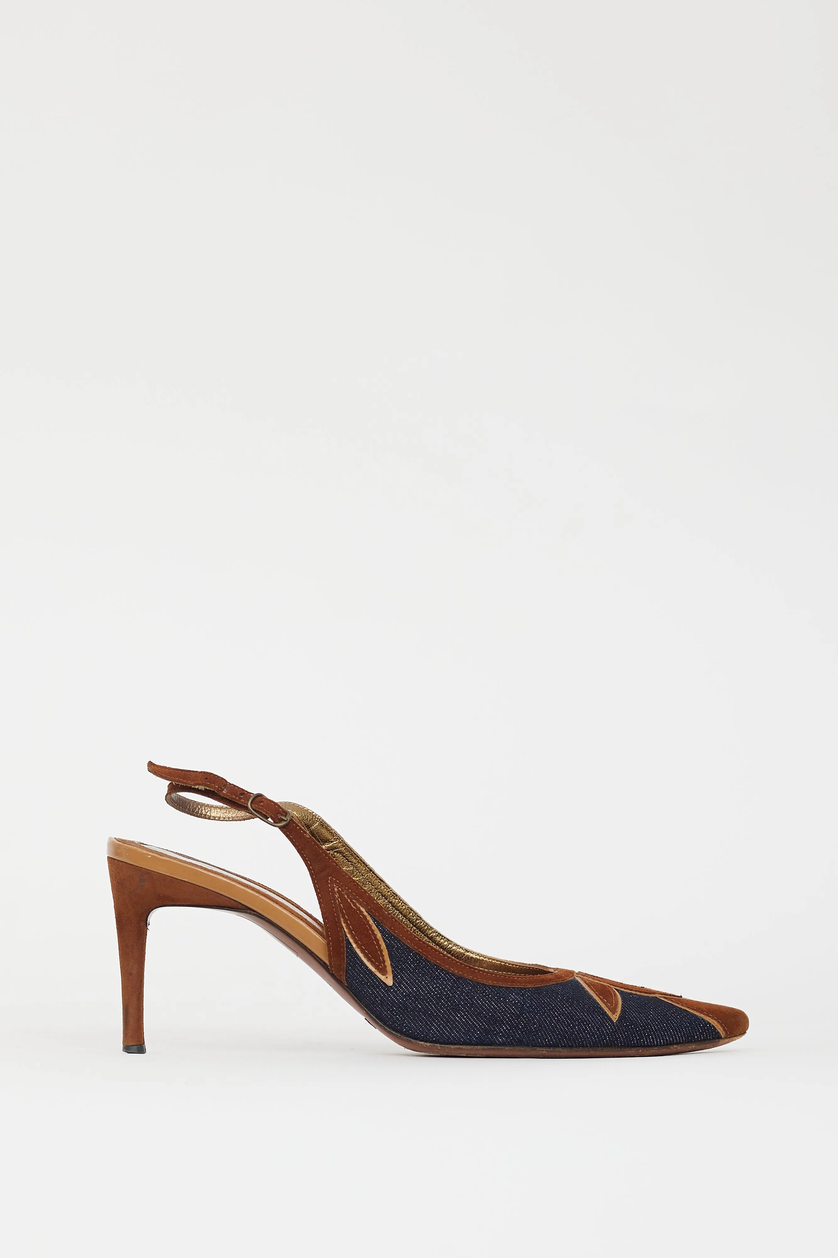 Blue Denim & Brown Suede Slingback Pump