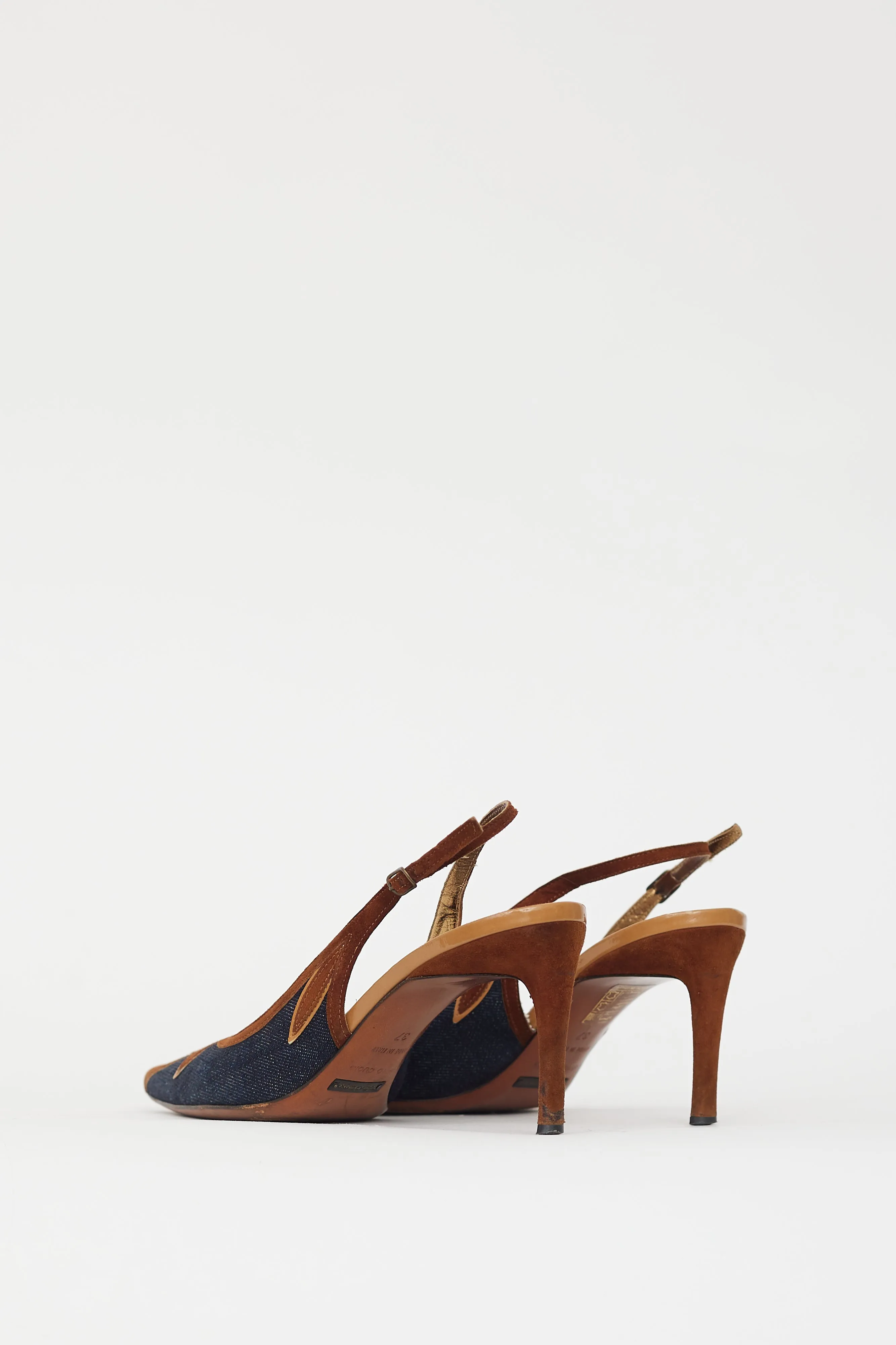 Blue Denim & Brown Suede Slingback Pump