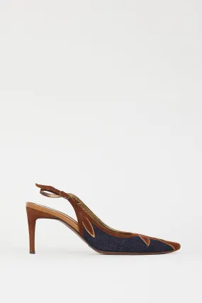Blue Denim & Brown Suede Slingback Pump