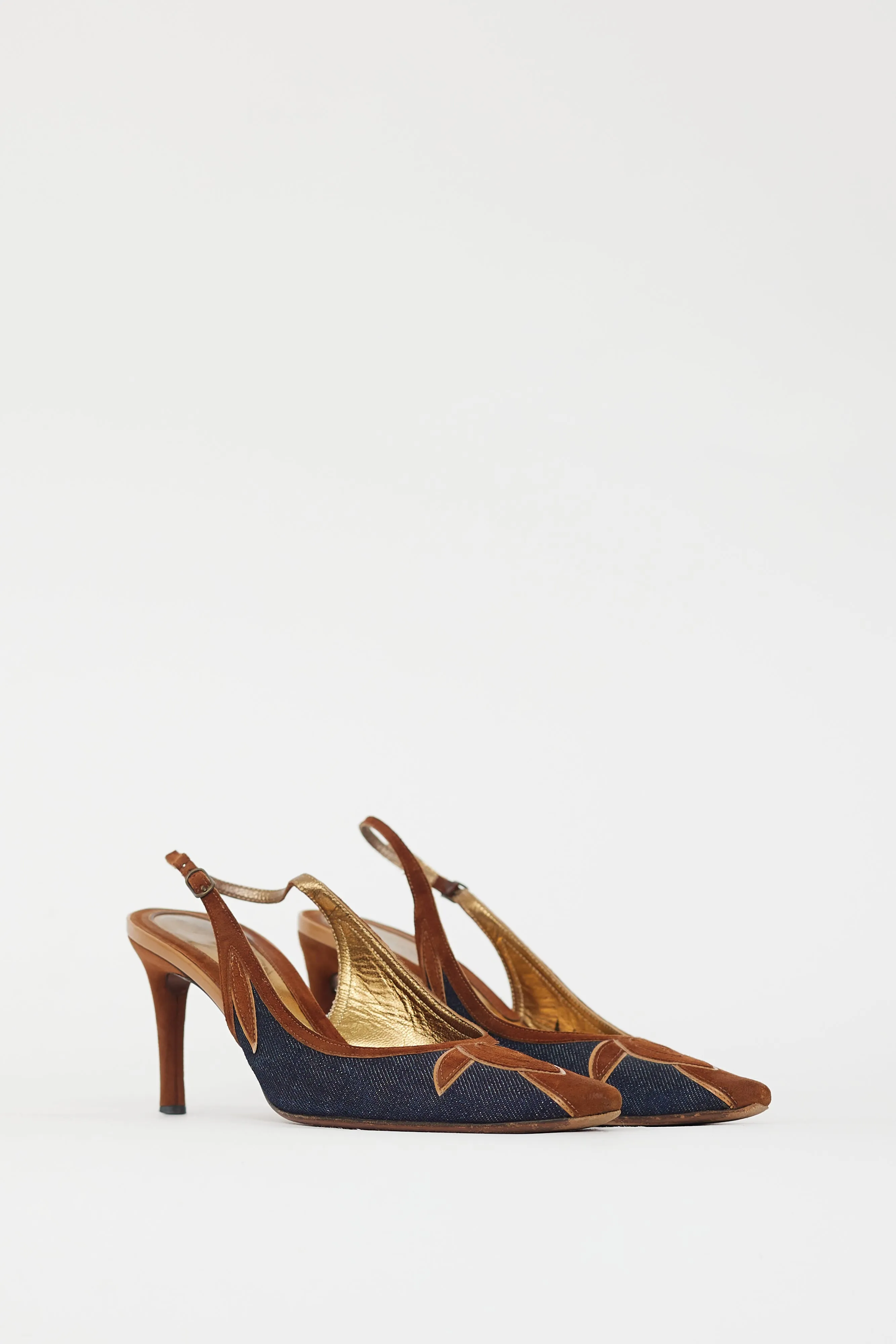 Blue Denim & Brown Suede Slingback Pump