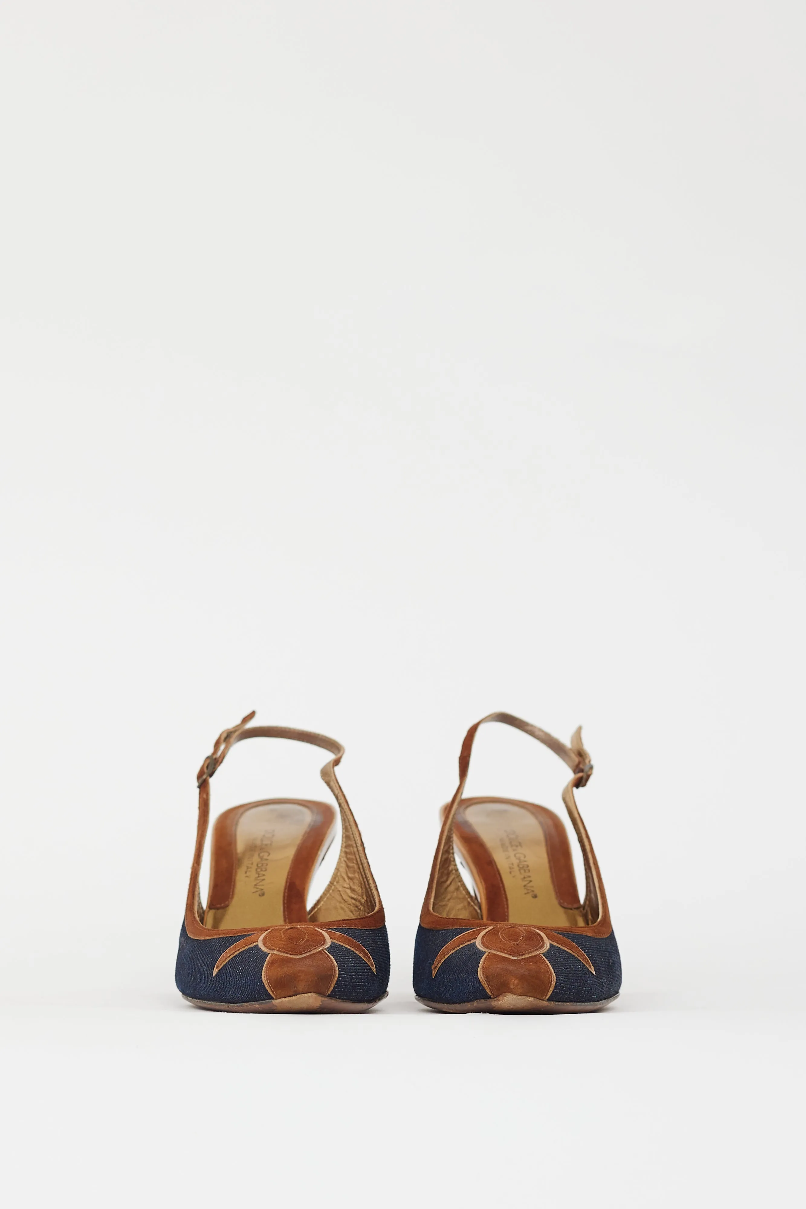 Blue Denim & Brown Suede Slingback Pump