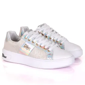 Christ Dio Logo Crested Designed White Sole Lace Up Sneakers