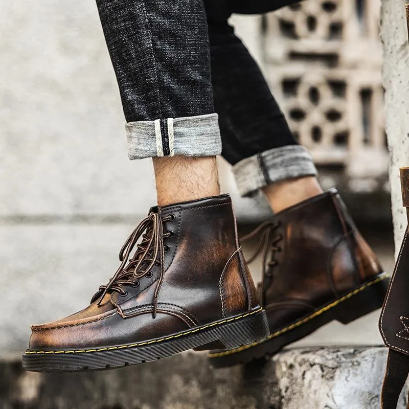 GEN Men's Platform Faux Leather Lace Up Boots