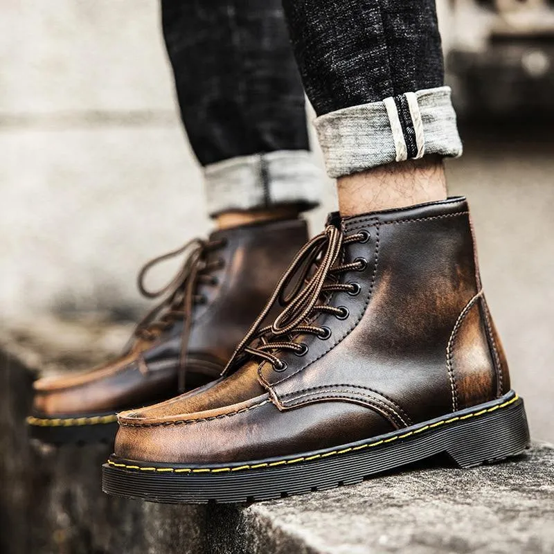 GEN Men's Platform Faux Leather Lace Up Boots