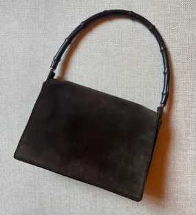 Gucci Suede Bamboo Shoulder Bag