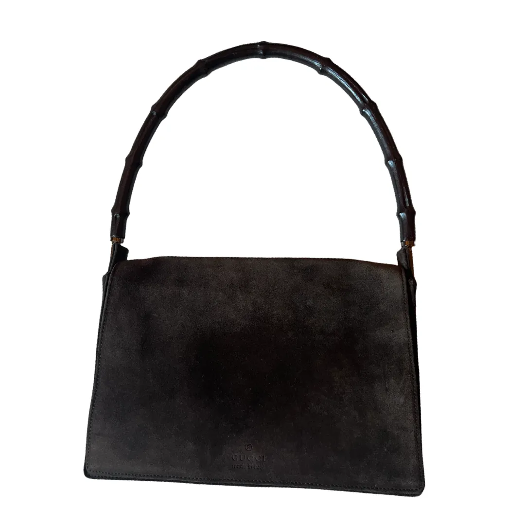 Gucci Suede Bamboo Shoulder Bag