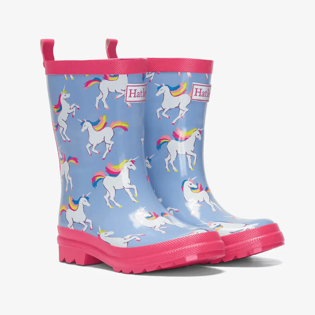 HATLEY Shiny Kids Rain Boots | Unicorn Sky Dance size 6