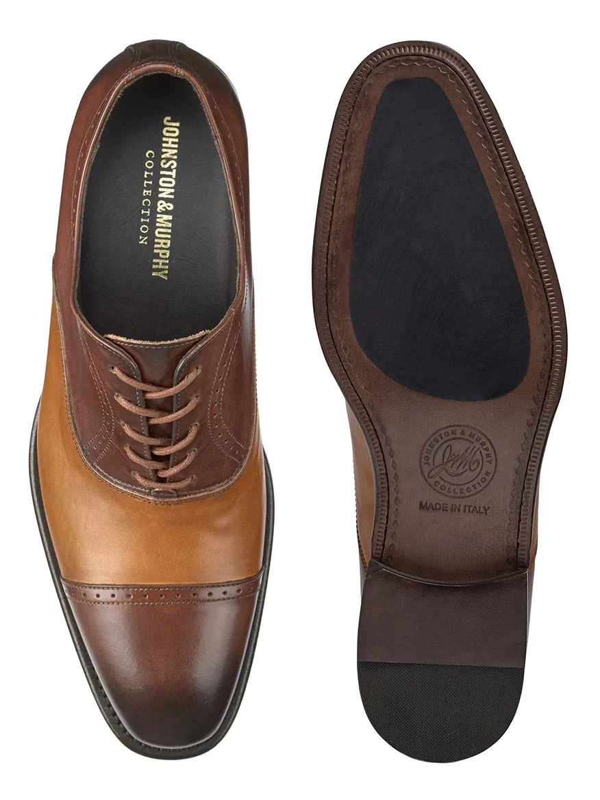 J & M Collection Ellsworth Cap Toe Balmoral in Brown/Tan Italian Calfskin