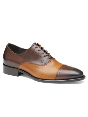 J & M Collection Ellsworth Cap Toe Balmoral in Brown/Tan Italian Calfskin