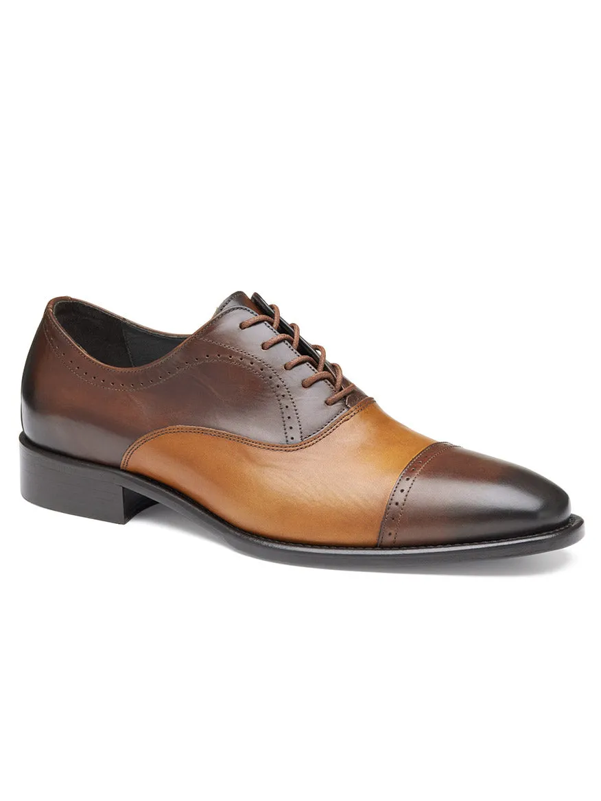 J & M Collection Ellsworth Cap Toe Balmoral in Brown/Tan Italian Calfskin