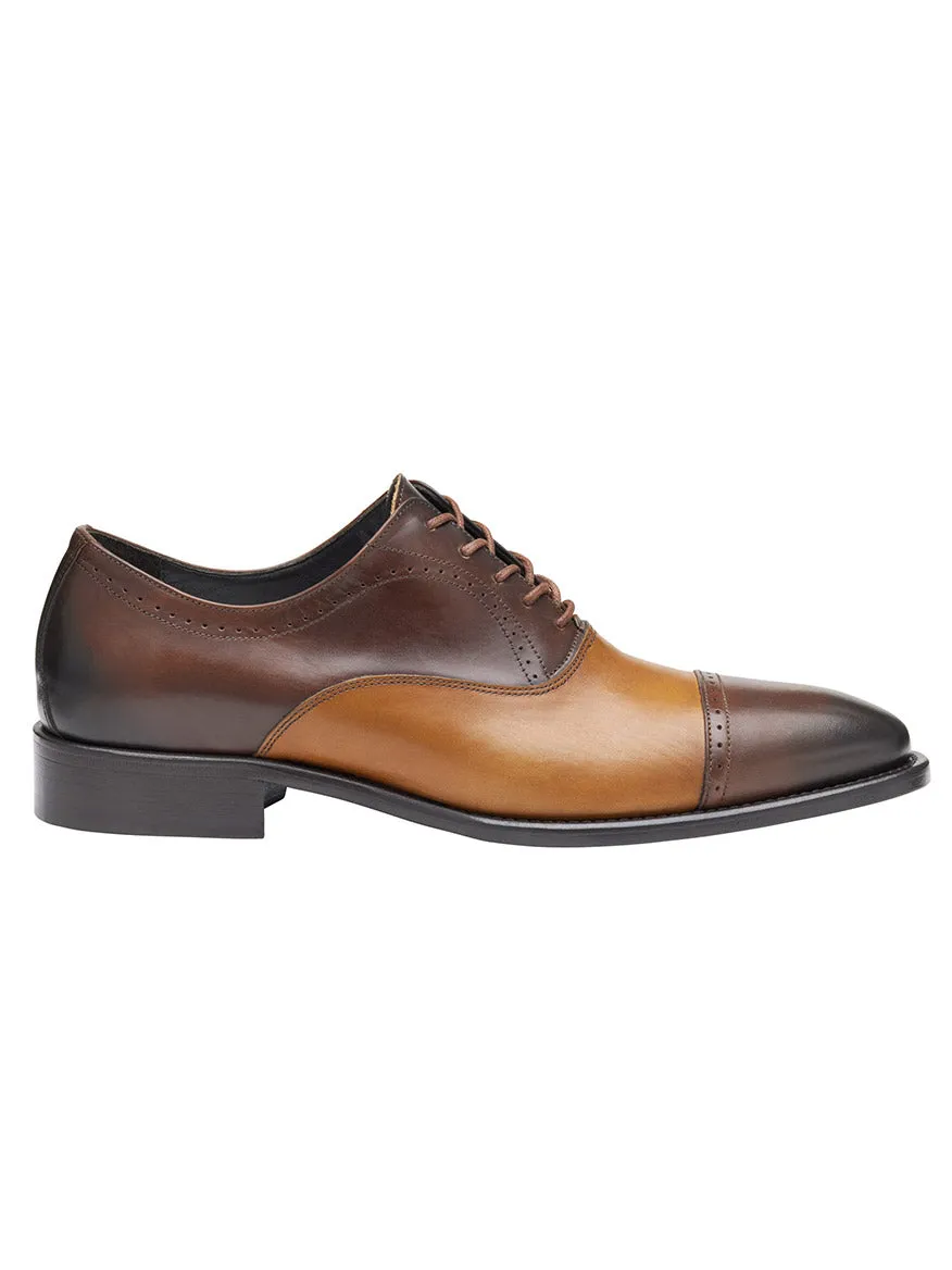 J & M Collection Ellsworth Cap Toe Balmoral in Brown/Tan Italian Calfskin