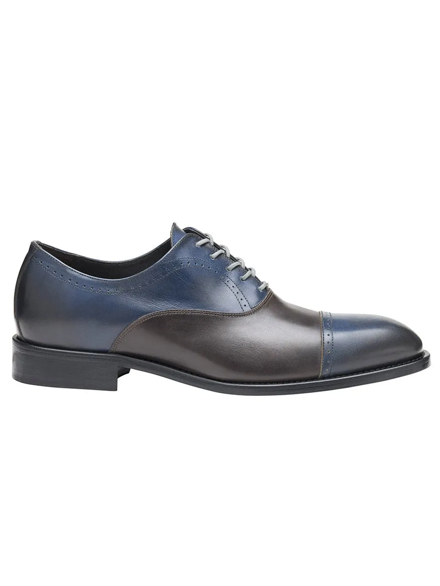 J & M Collection Ellsworth Cap Toe Balmoral in Navy/Brown Italian Calfskin