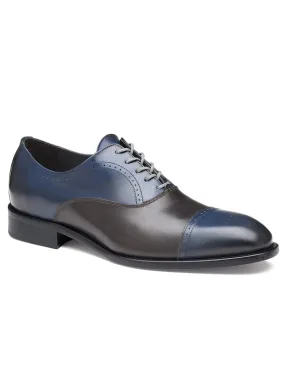 J & M Collection Ellsworth Cap Toe Balmoral in Navy/Brown Italian Calfskin