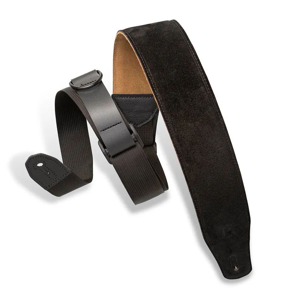 Levys 2.5 Inch Right Height Suede Padded Ripchord Guitar Strap Black