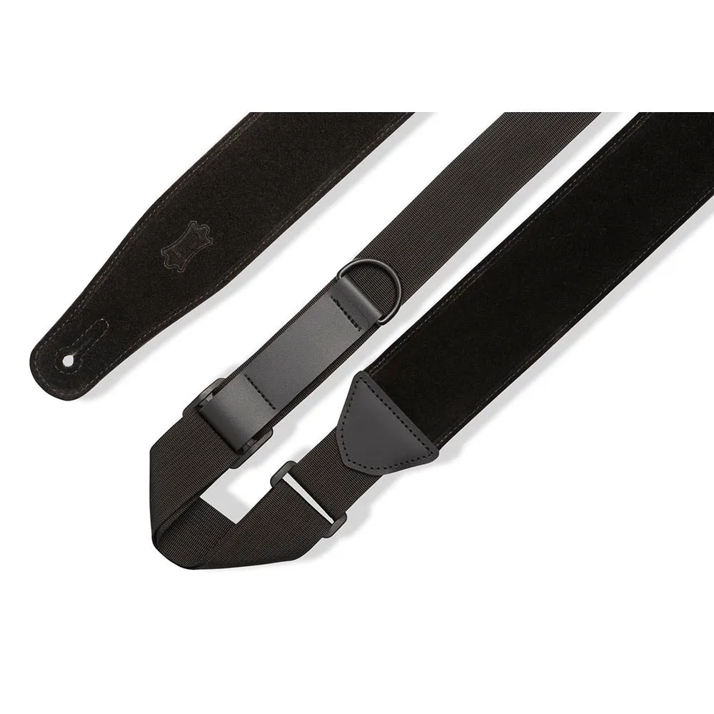 Levys 2.5 Inch Right Height Suede Padded Ripchord Guitar Strap Black