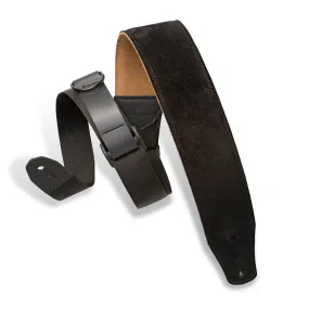 Levys 2.5 Inch Right Height Suede Padded Ripchord Guitar Strap Black