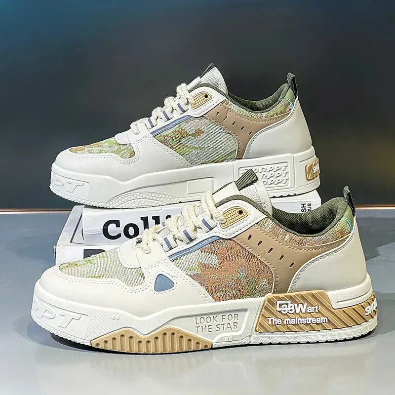 Men Casual Shoes Leather Mesh Sneakers