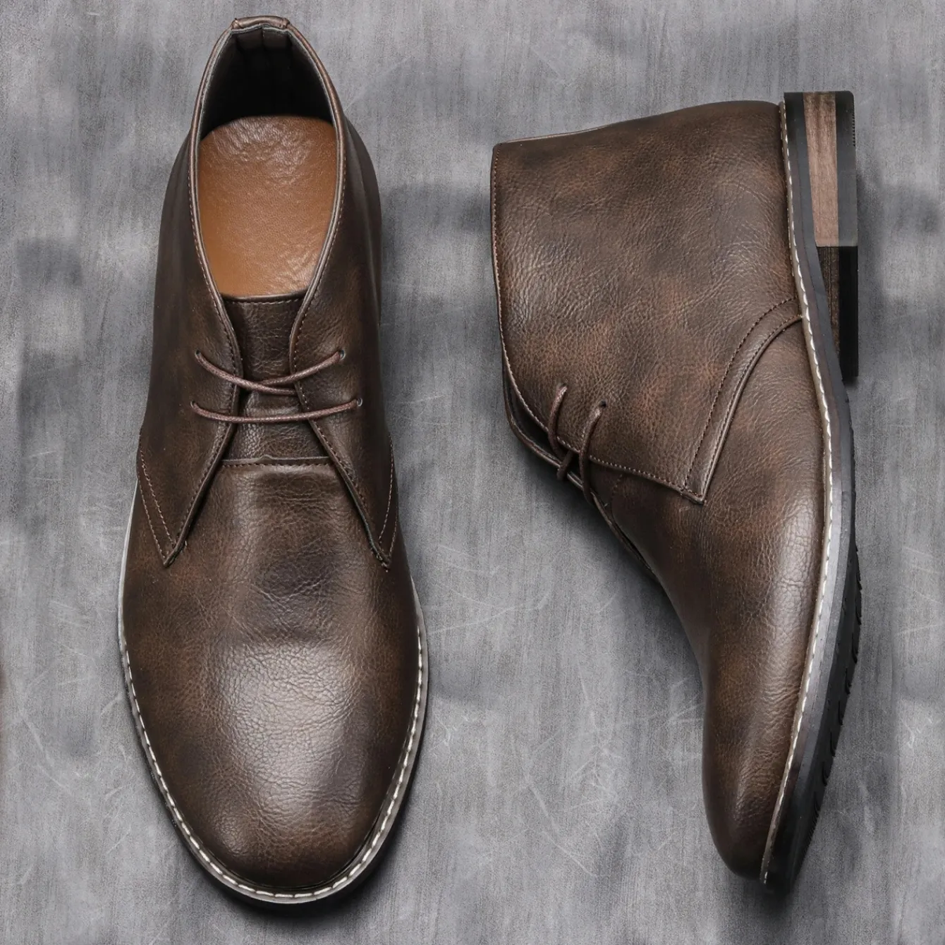 Men's Durable Ankle Lace Up Vegan Leather Shoes | For Everyday Wear