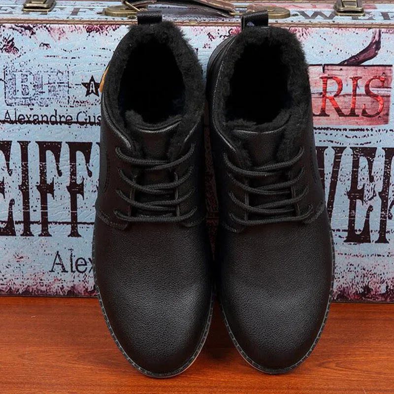 Men's Solid Color Warm PU Leather Boots