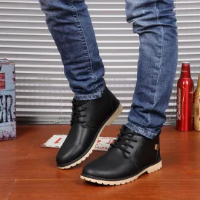 Men's Solid Color Warm PU Leather Boots