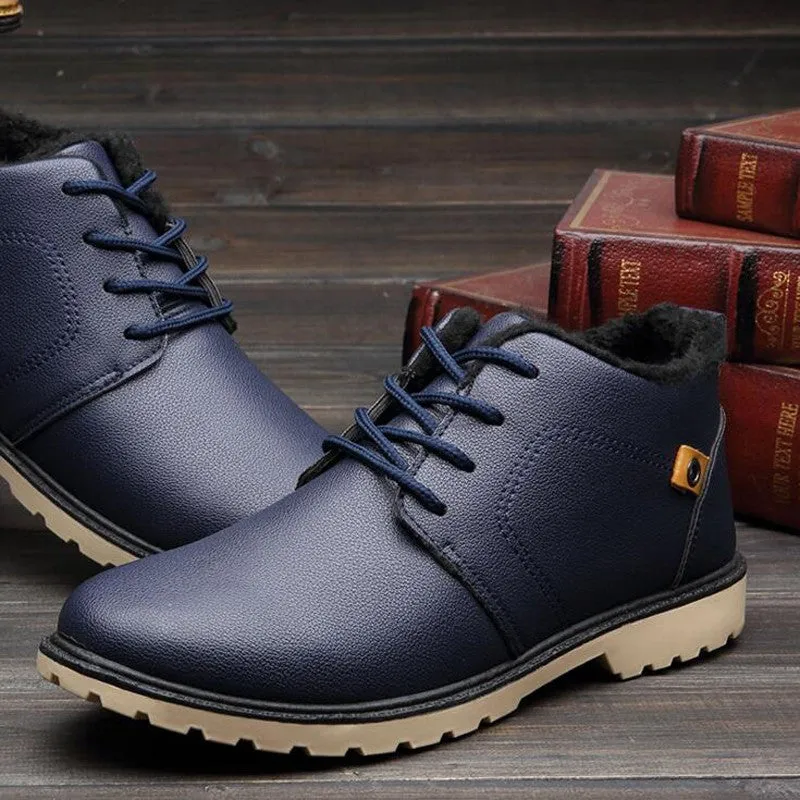 Men's Solid Color Warm PU Leather Boots