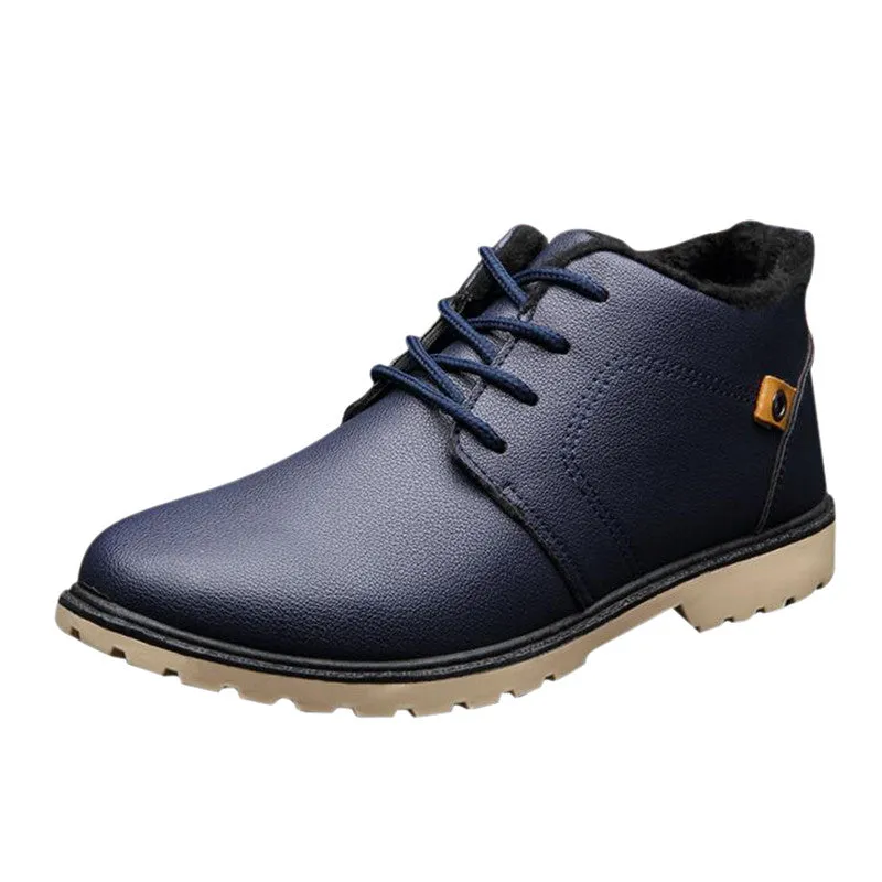 Men's Solid Color Warm PU Leather Boots