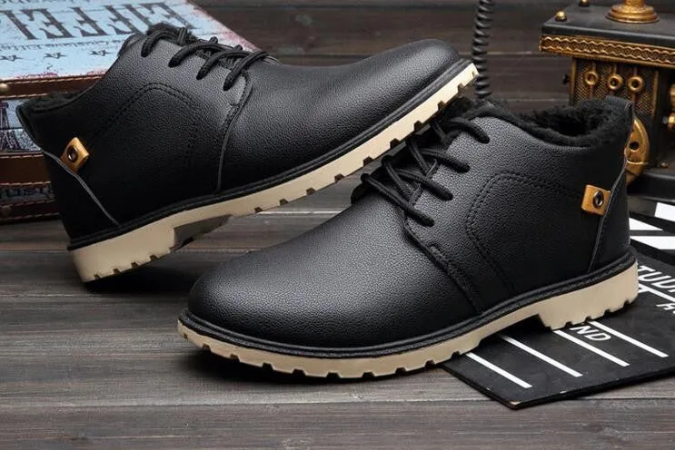 Men's Solid Color Warm PU Leather Boots