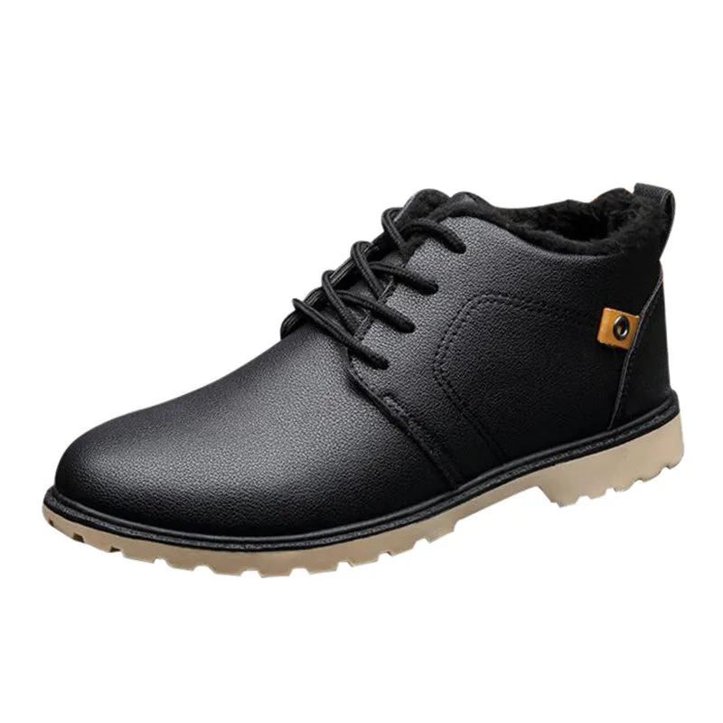 Men's Solid Color Warm PU Leather Boots