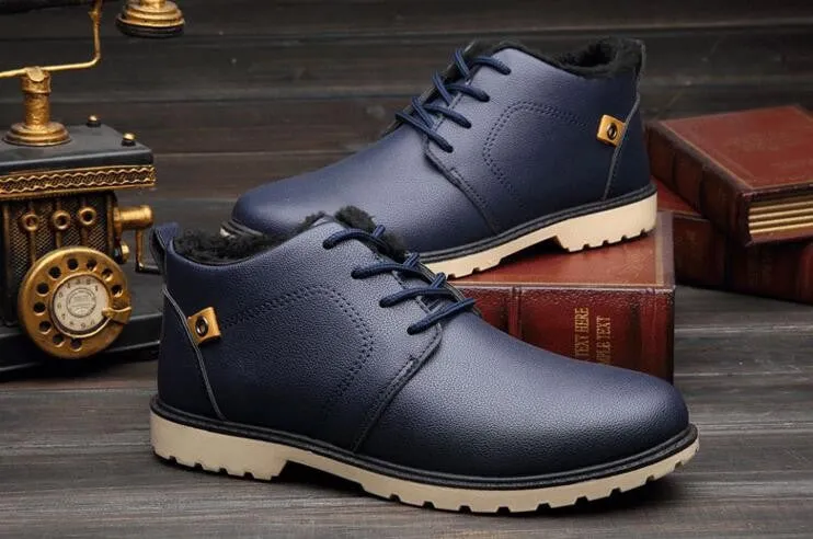 Men's Solid Color Warm PU Leather Boots