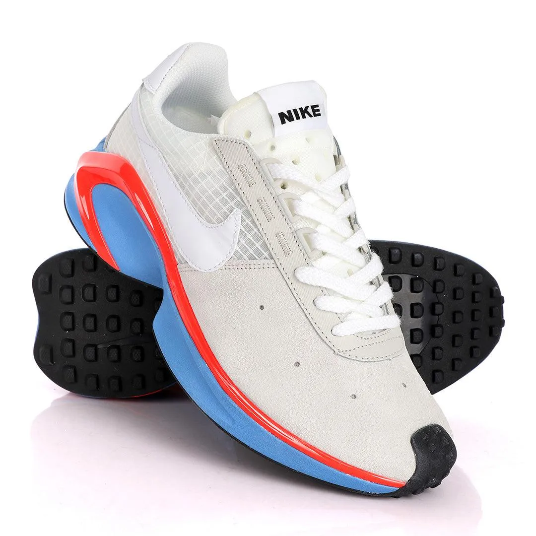 NK D/MS/X Waffle Beige Sneakers With Classic Red And Blue Designs