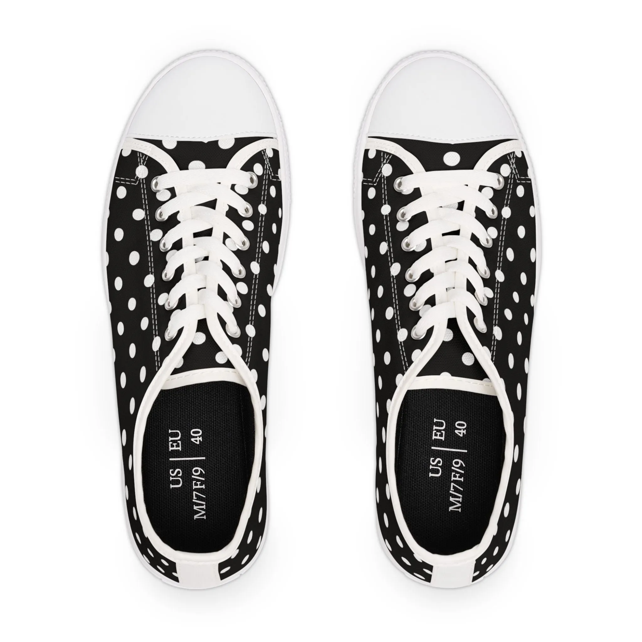 Polka Dot Black Women's Low Top Sneakers - Stylish & Comfortable Footwear for Everyday Adventures