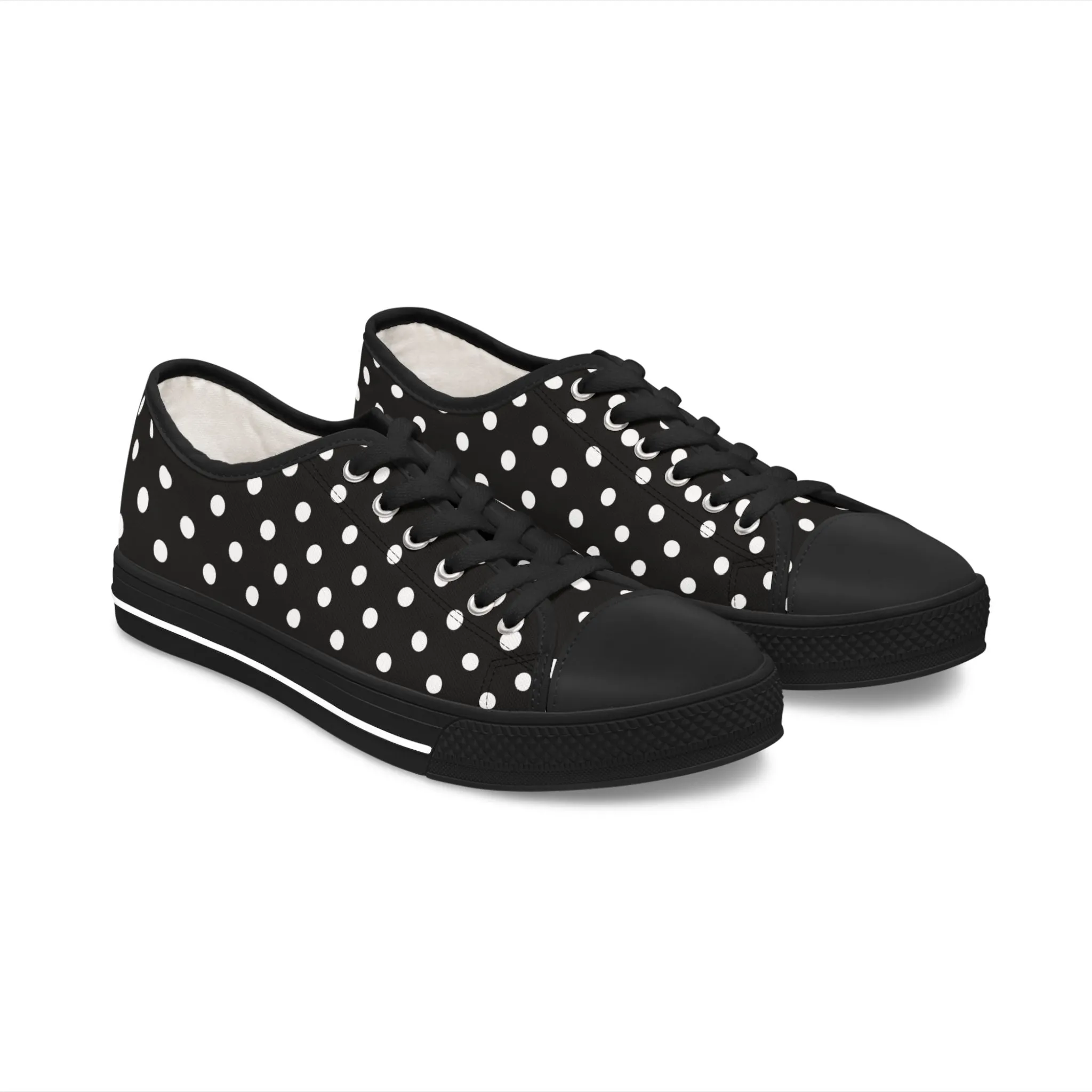 Polka Dot Black Women's Low Top Sneakers - Stylish & Comfortable Footwear for Everyday Adventures