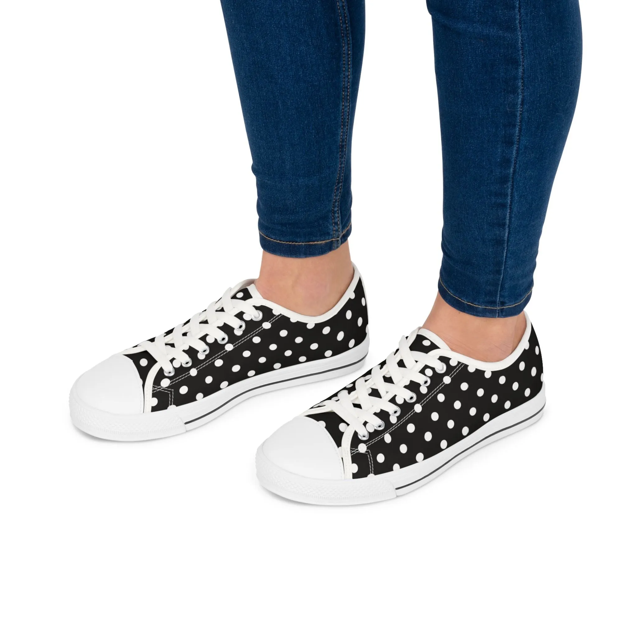 Polka Dot Black Women's Low Top Sneakers - Stylish & Comfortable Footwear for Everyday Adventures