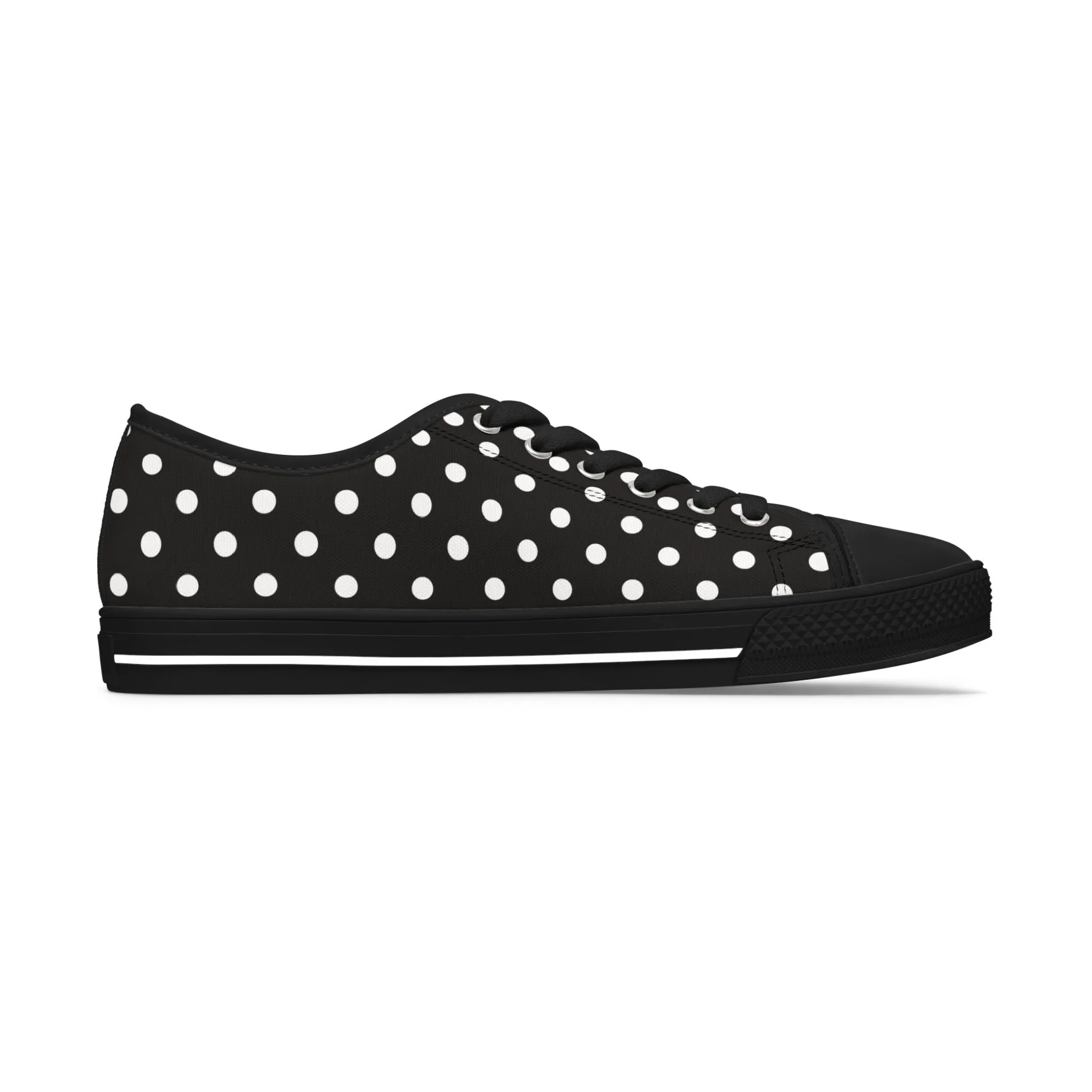 Polka Dot Black Women's Low Top Sneakers - Stylish & Comfortable Footwear for Everyday Adventures