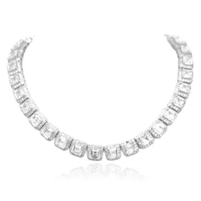Rhodium Plated Sterling Silver CZ Square Tennis Necklace