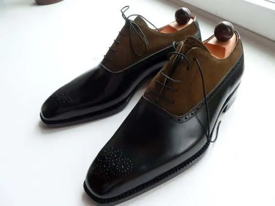 Stylish Men's Handmade Chocolate Brown Leather & Suede Lace Up shoes, Men Stylish Dress shoes