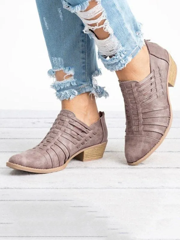Vintage Solid Color Chunky heels Shoes