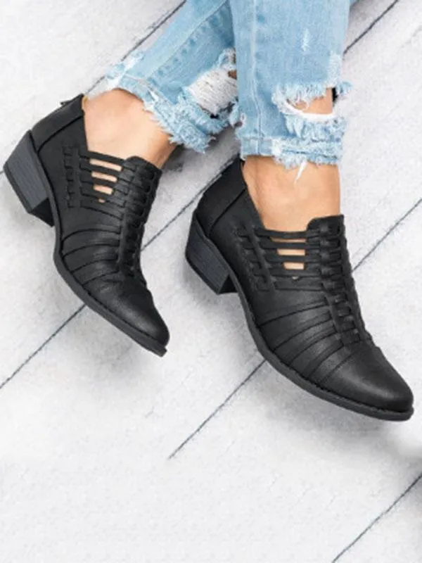 Vintage Solid Color Chunky heels Shoes