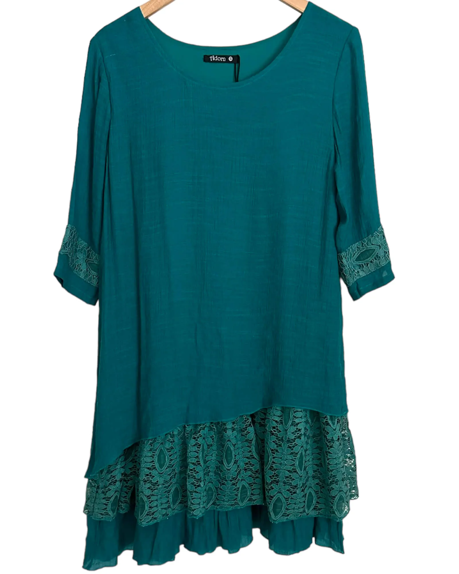 Warm Autumn Teal Lace Ruffle Dress