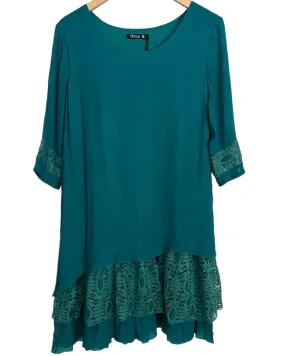 Warm Autumn Teal Lace Ruffle Dress