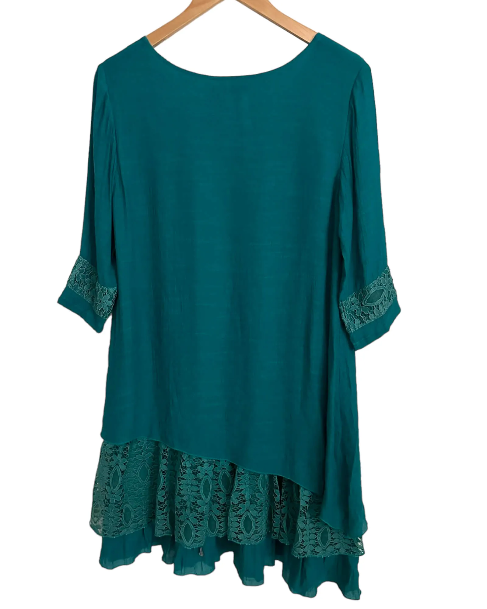 Warm Autumn Teal Lace Ruffle Dress