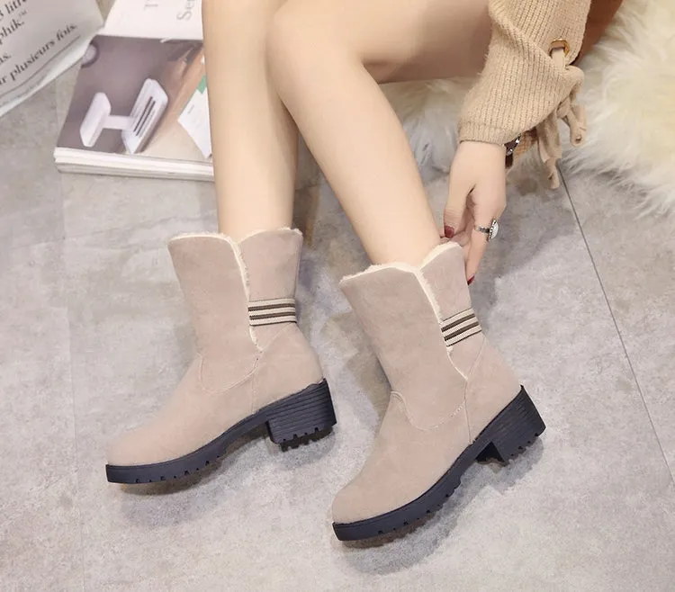 Women's Winter Casual Warm Faux Suede Boots With Fur